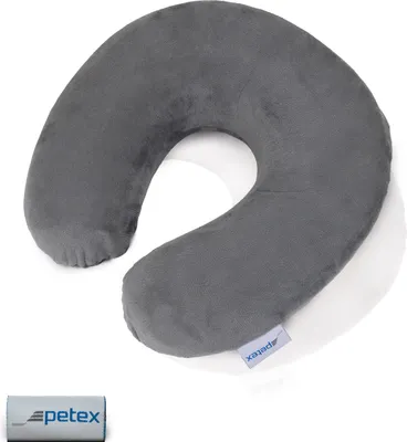 Produktbild von Nackenkissen mit Memory Schaum, Reisekissen, Nackenhörnchen, grau, ergonomisch, Bezug abnehmbar | PETEX