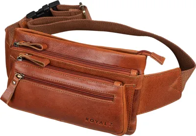 Produktbild von ROYALZ "Vegas" Bauchtasche Leder Flach Herren Damen flache Gürteltasche Vintage 5 Fächer Retro Hüfttasche Brusttasche