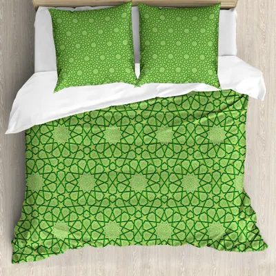 Produktbild von ABAKUHAUS Modern Bettbezug, Sterne Geometrische Formen, Milbensicher Allergiker geeignet mit Kissenbezügen, 155 cm x 220 cm - 80 x 80 cm, Lime Green