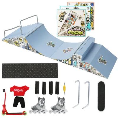 Obrázek produktu pro Sada ramp pro skatepark, 4 kusy, modrá, pro prstové skateboardy