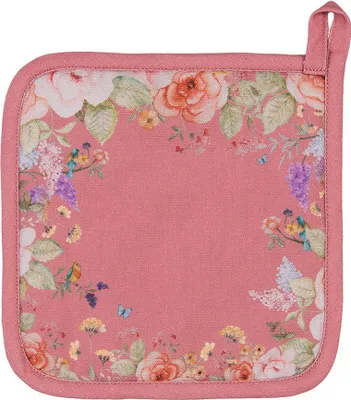 Produktbild von Clayre & Eef Topflappen 20x20 cm Rosa Baumwolle Blumen