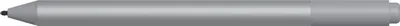 A close-up, side view of a silver stylus pen with a black tip.