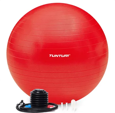 Zdjęcie produktu dla Piłka fitness Tunturi Anti Burst z pompką - piłka do jogi 90 cm - piłka do pilatesu - piłka ciążowa - waga użytkownika 220 kg - z aplikacją treningową - czerwona