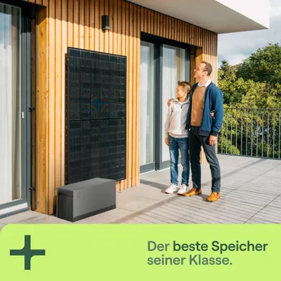 Produktbild von Balkonkraftwerk für Schrägdach mit 2 Modulen & Speicher Avocado Orbit M (2,11 kWh) - 5m Anschlusskabel - priShed Duo