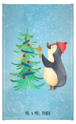 Produktbild von Mr. & Mrs. Panda Gästetuch Pinguin Weihnachtsbaum - Eisblau - Geschenk, Baumwollhandtuch, Mini-Handtuch, Frotteehandtuch, handtuch gäste wc, Frotteetuch, Weihnachten