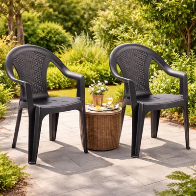 2 Stück Stapelstuhl Rattan-Optik Anthrazit