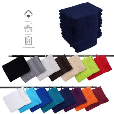 Produktbild von 10er Set Frottee Waschhandschuhe Elegance 16x21 cm 100% Baumwolle 500 gsm Waschhandschuh navyblau