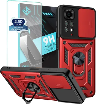 Produktbild von Armor Handyhülle für Xiaomi Redmi Note 11 mit 9H Displayglas Displayschutz Kameraschutz Handy Panzer Case Cover Schutzhülle Outdoor Farbe: Rot