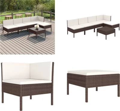 Produktbild von vidaXL 6 tlg. Garten Lounge Set mit Auflagen Poly Rattan Braun - Garten-Sofagarnitur - Garten-Sofagarnituren - Gartensofa-Set - Gartensofa-Sets
