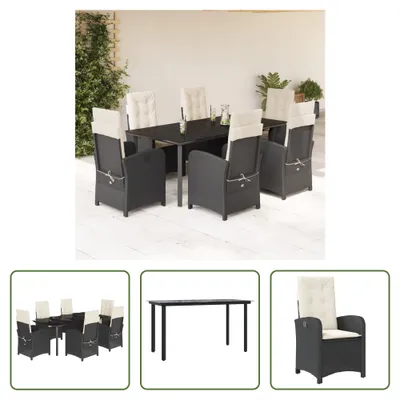 Produktbild von The Living Store 7-tlg. Garten-Essgruppe mit Kissen Schwarz Poly Rattan