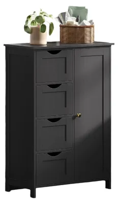 Obrázek produktu pro Úzká koupelnová skříňka – černá, materiál MDF – rozměry 30 x 55 x 82 cm
