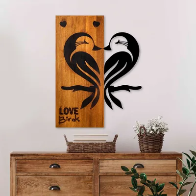 Image de Wallity, Love Birds 5, Accessoire mural décoratif en bois, noyer, 100 % BOIS / MÉTAL, 45 x 3 x 58 cm