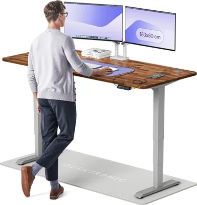 Produktbild von Desktronic HomePro Elektrisch höhenverstellbarer Schreibtisch 180x80cm Massive Walnuss/Graumit Memory-Funktion, Anti-Kollisions Technologie, USB-A und USB-C-Ladeanschlüssen