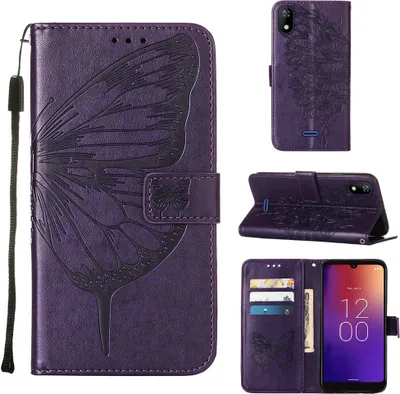 Produktbild von Moxee M2160 Hülle, Schmetterling Prägung Flip Leder Kartenfächer Schutzhülle Ledertasche mit Ständer für Moxee M2160 Lila