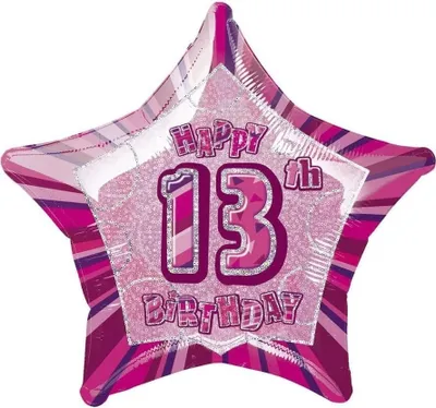 Produktbild von Unique Party - Glitzer - Folienballon, 13 Geburtstag - Folie SG24034 (Einheitsgröße) (Pink)