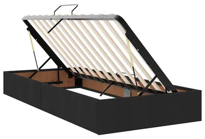 Image de Lit Ottoman avec coffre de rangement, noir, 90 x 190 cm, revêtement en tissu