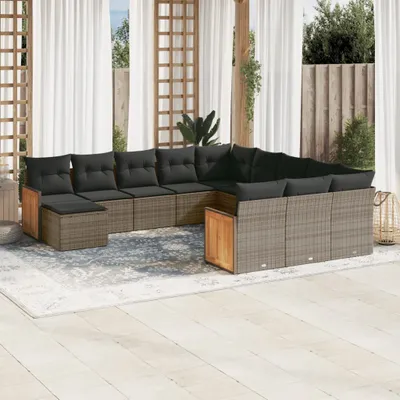 Produktbild von Design 12-tlg. Garten-Sofagarnitur mit Kissen Grau Poly Rattan, Gartenmöbel-Sets 2024 Neu