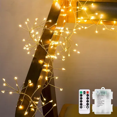 LED-Lichterkette 200 warmweiß, 3,3 m, silber, batteriebetrieben, Fernbedienung