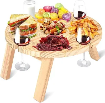 Image de Banc de jardin rond - Banc de pique-nique pliable - En bois - Pliable