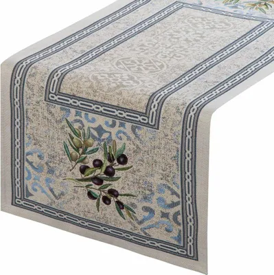 Image de Eurofirany Gobelin Chemin de table Nappe vert olive 140x 45 crème