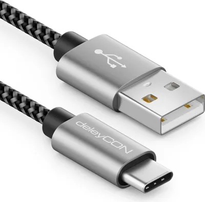 Produktbild von deleyCON 1,5m Nylon USB-C Kabel Ladekabel Datenkabel USB Typ C Metallstecker Laden & Synchronisieren von Handy & Smartphone