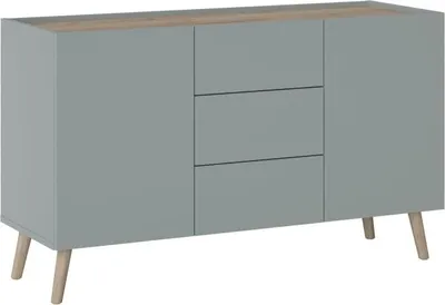 Image de Commode spacieuse avec tiroirs et portes sur pieds pour le salon Skandi