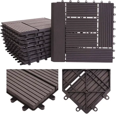 Produktbild von WPC Bodenfliese Sarthe + Abschluss, Holzoptik Balkon/Terrasse, 11x je 30x30cm = 1qm Premium  anthrazit versetzt