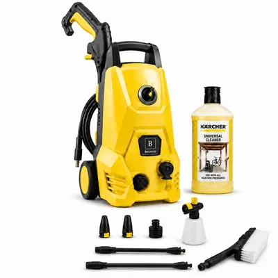 Zdjęcie produktu dla Bauhus Myjka Ciśnieniowa 1500W Wysokociśnieniowa do Auta Tarasu Kostki 105 bar + Płyn Karcher