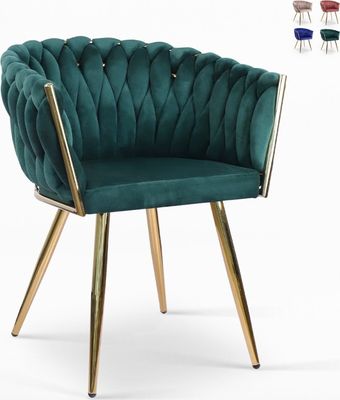 Design-Sessel aus Samt mit goldenen Beinen und Armlehnen Versailles - Dunkel Grün