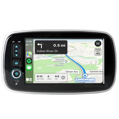 Obrázok produktu pre 8-palcové autorádio s Android 14, CarPlay, Android Auto. Vhodné pre modely: Mercedes-Benz, Smart Fortwo/Forfour 453 (ročníky 2014-2022). Funkcie: GPS, Wi-Fi, Bluetooth, ovládanie funkcií vozidla (SWC), DAB+, RDS