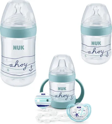 Produktbild von NUK Nature Sense Beach babyflaschen & baby Trinkbecher/tinkflasche& babyschnuller set blau