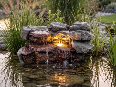 Produktbild von Teichwasserfall mit LED & Pumpe 500 L/h – Wasserfall Felsen für Gartenteich