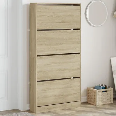 Immagine prodotto di Armadio per scarpe – Contenitore per scarpe – Mobile da ingresso moderno – Realizzato in legno di quercia Sonoma con 4 ante