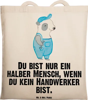 Produktbild von Mr. & Mrs. Panda Shopping Tasche Handwerker Herz - Transparent - Geschenk, Uni, Laptoptasche, Tote Bag, Büchertasche, Werkstatt, Jutebeutel, Witzig, Spruch