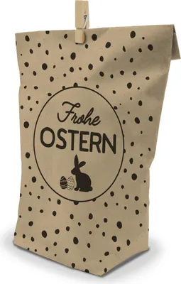 Produktbild von 12er Set mit Klammern - itenga Geschenktüte Frohe Ostern Pünktchen Muster braun schwarz