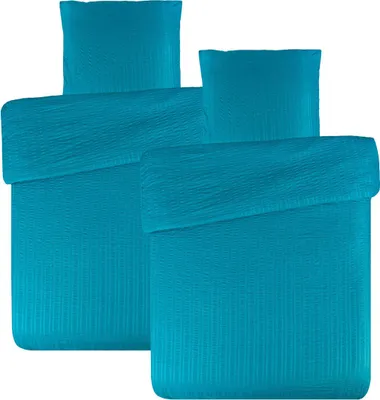 Produktbild von Mikrofaser Seersucker Bettwäsche Uni Struktur 135x200 80x80 Türkis: 4tlg.