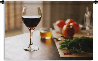 Produktbild von MuchoWow® Wandteppich Wandbehang Leckerer Rotwein mit Gemüse 120x80 cm Tapisserie Dekoration Wandtuch - Wanddekorationen - Wandtücher