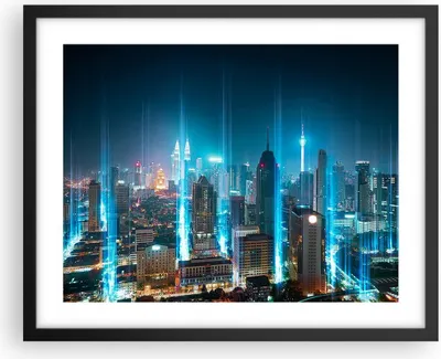 Produktbild von Gerahmtes Poster - Schwarzer Rahmen - Stadt Nacht Straße - 50x40 cm - Wand Bild - Wanddeko - Wandbilder - Kunstposter - Wandposter - Bilderrahmen - Bilder - Kunstdruck - Wandbild - P2BAA50x40-3903
