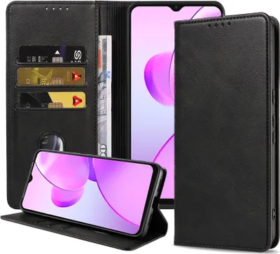 Produktbild von Smartphonica Handytasche passend für Realme C31 Kunstledertasche mit Magnetverschluss und Kartenhalter Buchhülle mit Klappe - Schwarz