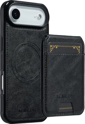 Produktbild von iPhone Air Hülle - LC.IMEEKE L3 - Leather Back Cover mit Kartenhalter - MagSafe Compatible - Schwarz