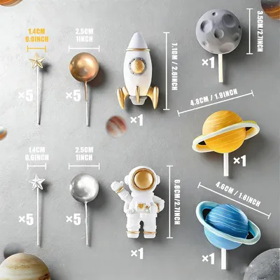 Produktbild von Astronauten-Dekoration für Torten – Set mit 25 Stück – "Happy Birthday"-Dekoration für Torten – Weltraum-Motto für Kindergeburtstage