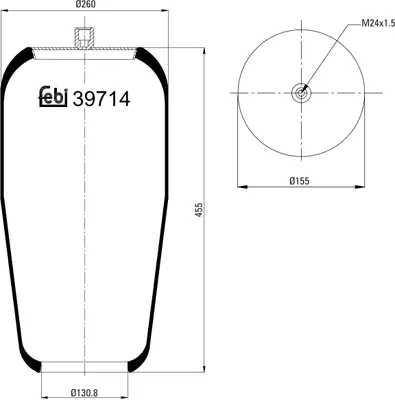 Produktbild von FEBI BILSTEIN Luftfederbalg 39714 Vorne Links Vorne Rechts passend für MERCEDES-BENZ ATEGO 2 460mm 265mm 130mm
