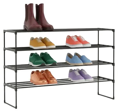 Produktbild von Relaxdays Schuhregal, 4 Ebenen, Stecksystem, HBT: 72x117x30 cm, Metall Schuhablage, platzsparend, Schuhgestell, schwarz