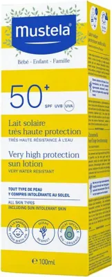 Image de Mustela Bébé Lotion solaire très haute protection SPF50+ 100 ml