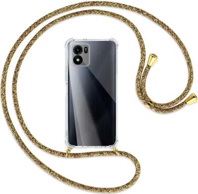 Produktbild von Handykette Backcover-Schutzhülle mit Band (Metall goldfarben) für vivo Y01, vivo Y15s (V2120, 6.51'') - braun+beige