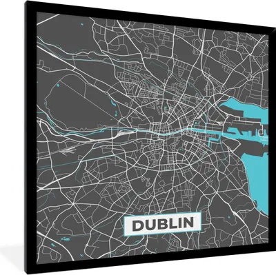 Produktbild von MuchoWow® Gerahmtes Poster Dublin - Stadtplan - Karte - Blau 40x40 cm - Poster mit Schwarzem Bilderrahmen Wandposter Rahmen Foto Bilder - Mit Rahmen - Wanddekoration Schlafzimmer