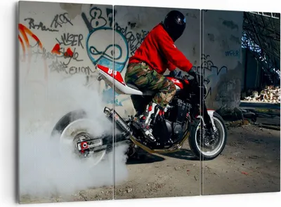 Produktbild von Bild auf Leinwand - Leinwandbild - Motorrad motorradfahrer graffiti - 165x110cm - Wand Bild - Wanddeko - Leinwanddruck - Bilder - Kunstdruck - Leinwand bilder - Wandkunst - CE165x110-2265