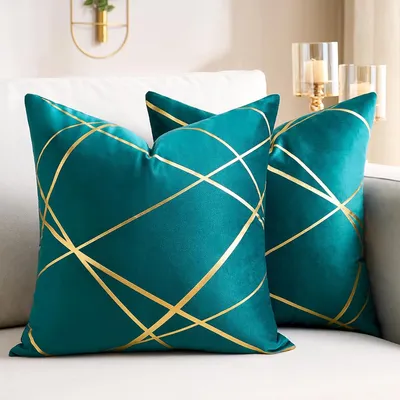 Produktbild von Kissenbezüge 50 x 50 cm, Samt, geometrisch Gold, 2 Stück, für Wohnzimmer