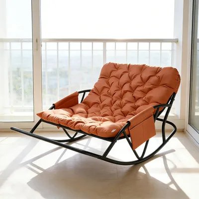 Produktbild von Outdoor-Papasan-Schaukelstuhl für zwei Personen mit Kissen und Fußhocker, für Schlafzimmer, Salon, Terrasse, Garten, Balkon, 240 kg, technischer Stoff