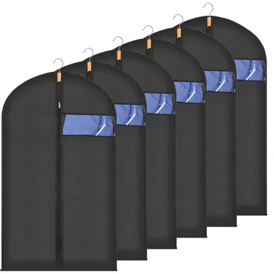 Produktbild von Kleidersäcke 100 x 60 cm, Schwarz – 6 Kleidersäcke mit Sichtfenster für Anzüge, Hemden, Kleider und Mäntel – Staubdicht für die Aufbewahrung im Kleiderschrank